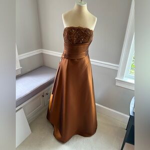 Burnt Orange Rust Strapless Gown